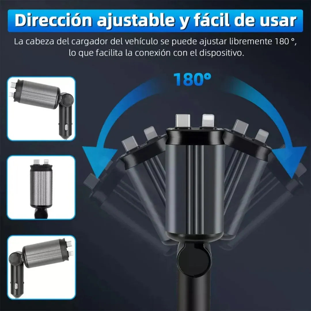 Cargador Retráctil para Auto con Luz Led Incluida 4 en 1- Hatook®