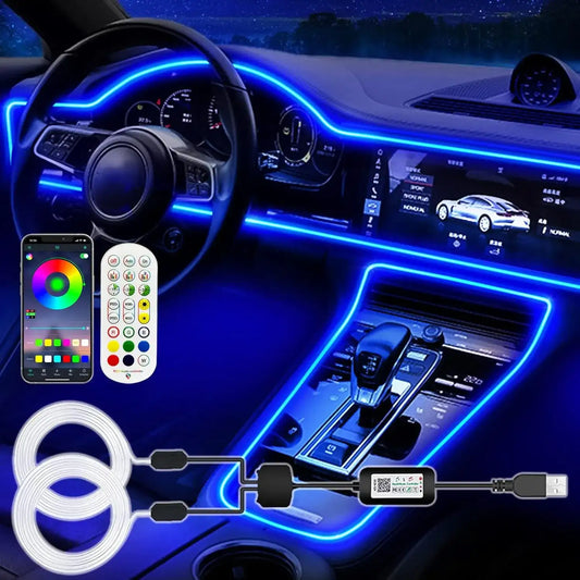 Tira de Luz LED Interior para Automóvil con 16M Colores, Control Bluetooth y fibra óptica - 2 metros