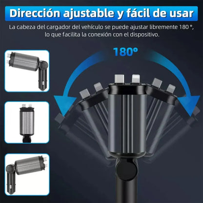 Cargador Retráctil para Auto con Luz Led Incluida 4 en 1- Hatook®